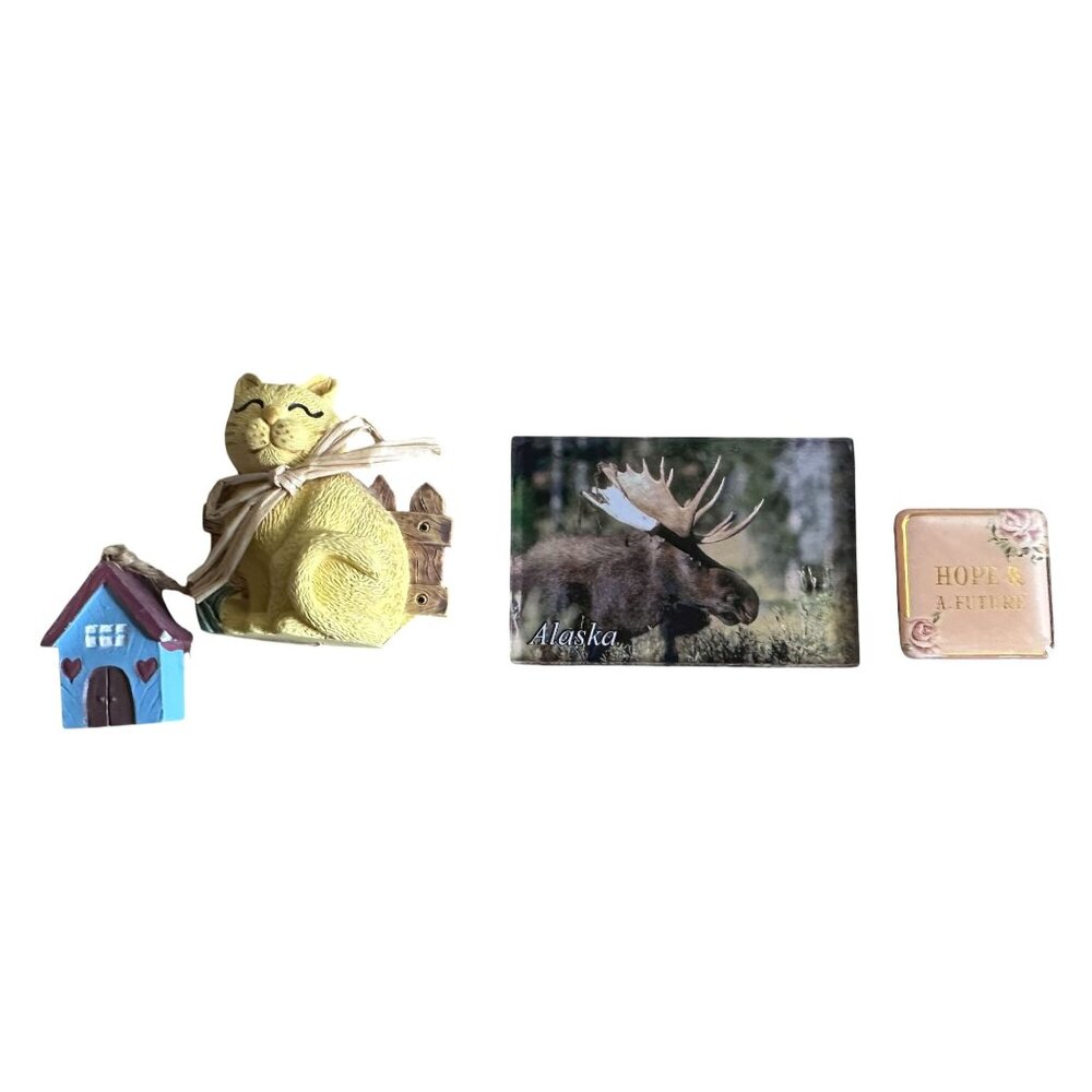Vtg Refrigerator Magnets Kitty & House Alaska Moose and HOPE